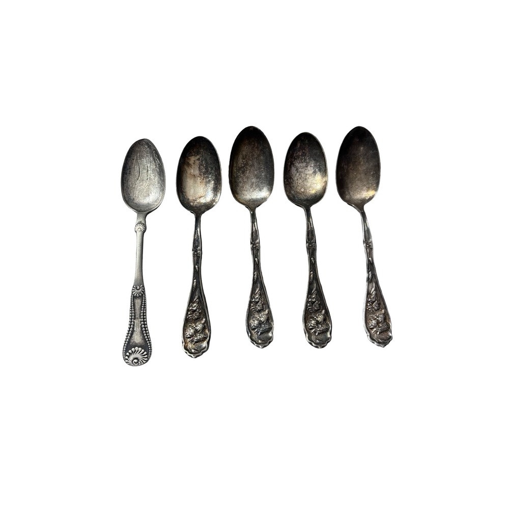 Vintage Rogers Silverplate Tea Spoons Mixed Lot 5 Ornate Floral Shell Pattern